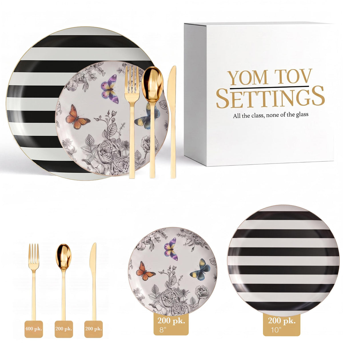 Earthtrends Monarch Deluxe Set | Plates & Gold Cutlery | Serves 200