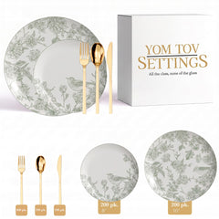 Earthtrends Yaffa Deluxe Set | Plates & Gold Cutlery | Serves 200