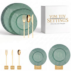 Emerald Gemstone Deluxe Set | Plates & Gold Cutlery | Serves 120