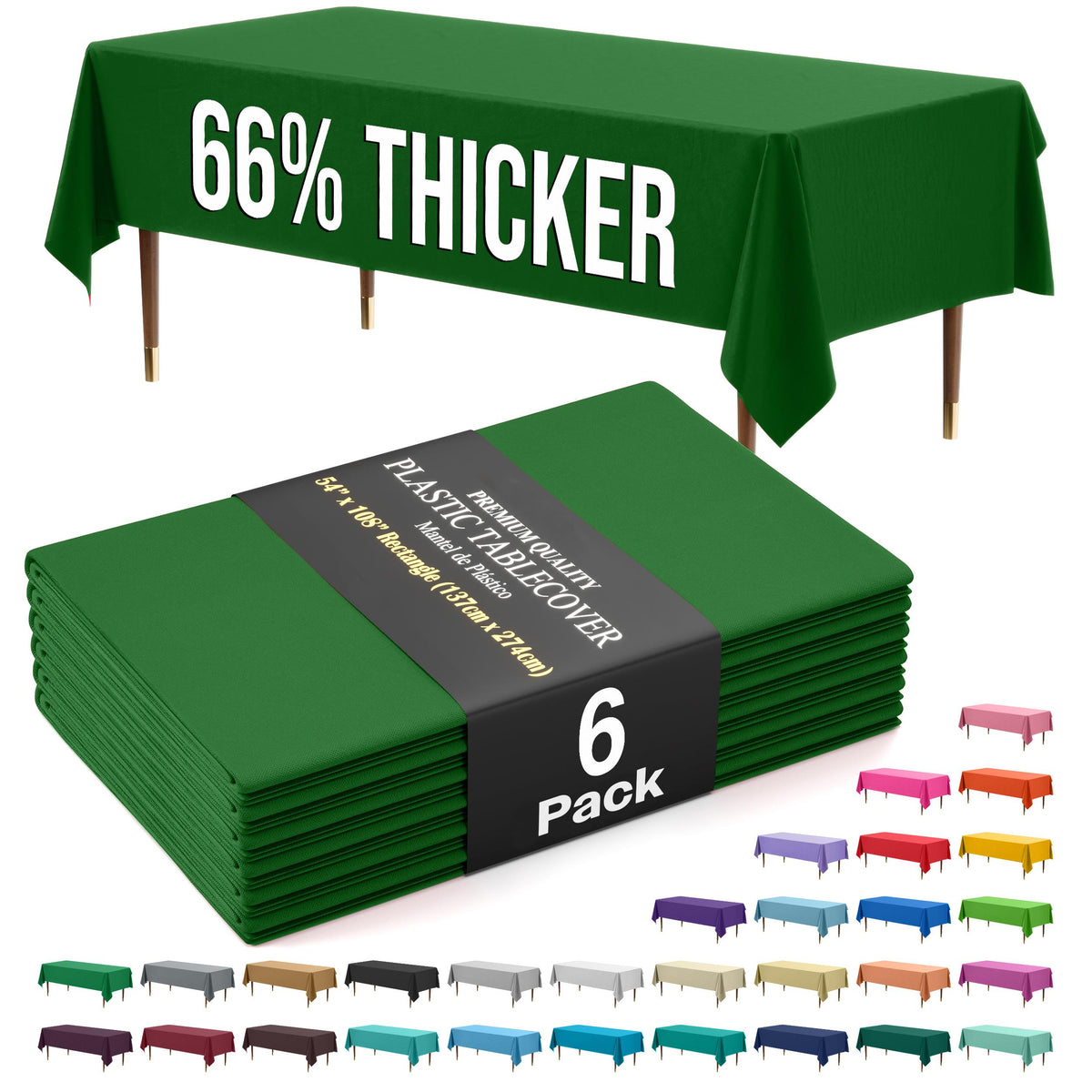 Premium Emerald Green Plastic Table Covers | 6 Pack