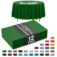 Premium Round Emerald Green Plastic Table Covers | 12 Pack