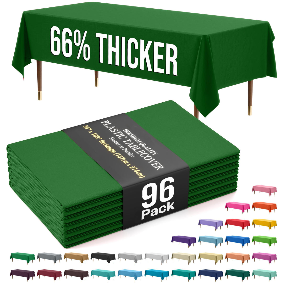 Premium Emerald Green Plastic Table Covers | 96 Count