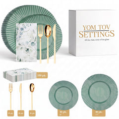 Emerald Gemstone Ultimate Set | Plates, Gold Cutlery & Napkins | Serves 40