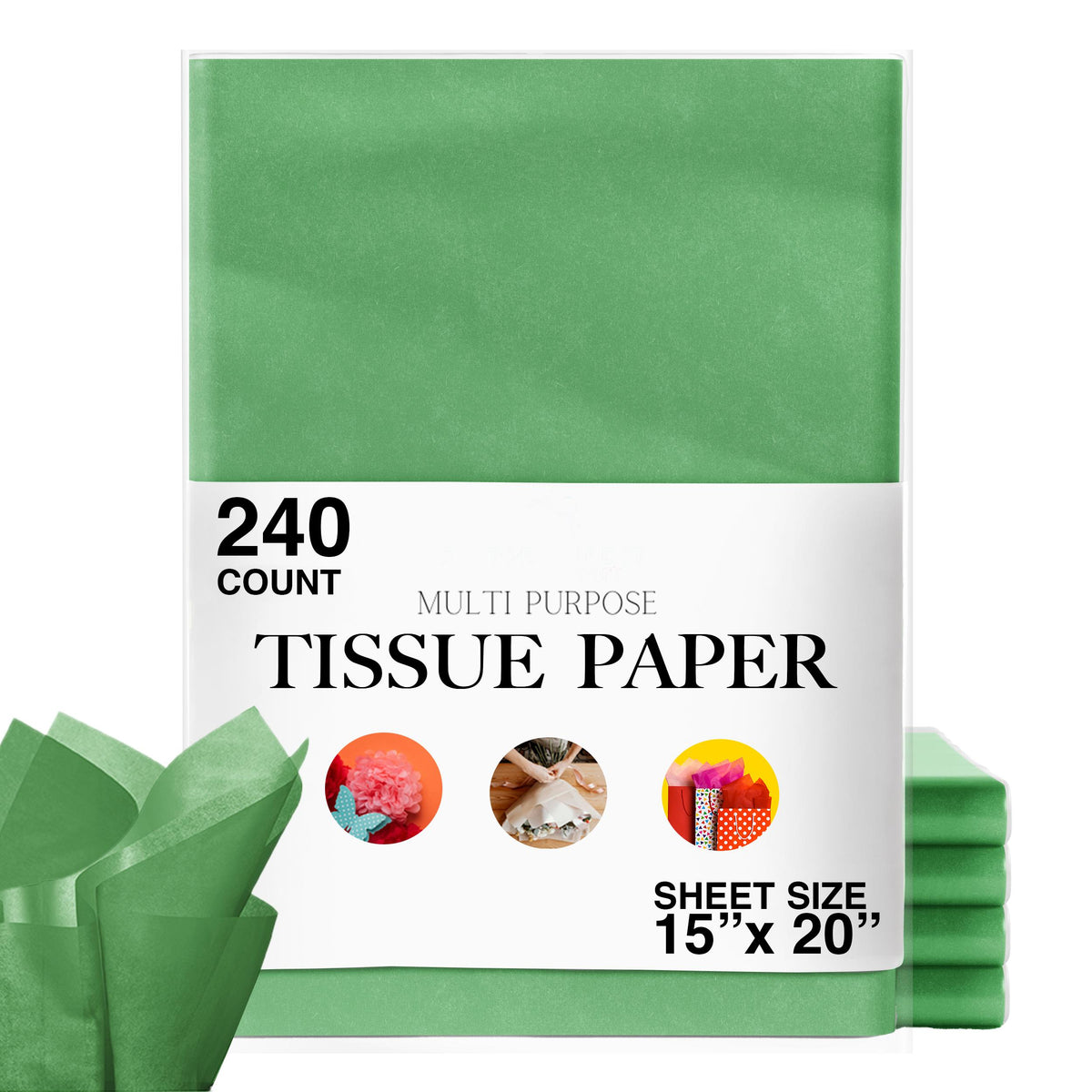 15 In. x 20 In. Emerald Green Tissue Paper | 240 Sheets