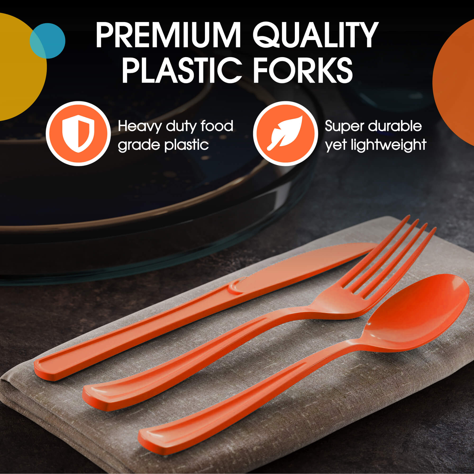 Orange Cutlery Combo Set - 50 Forks 50 Spoons And 50 Knives