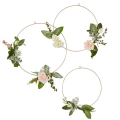 Floral Hoop Decorations, Green/White/Pink, 7-inch, 3-ct - Case of 8