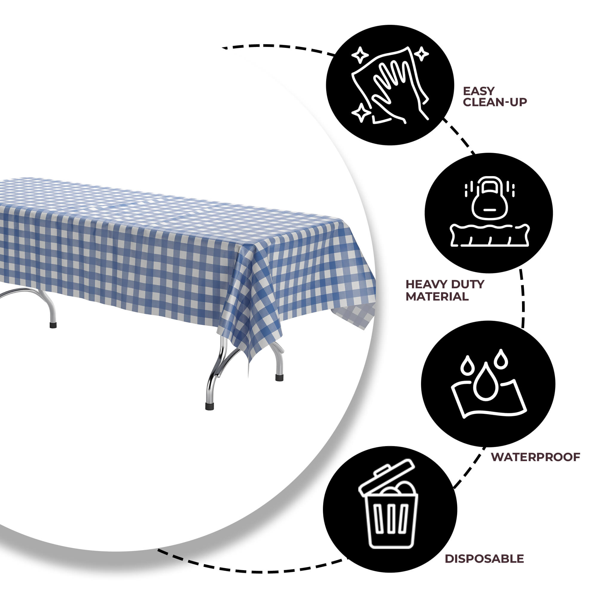 Blue Gingham Printed Plastic Table Covers | 48 Count