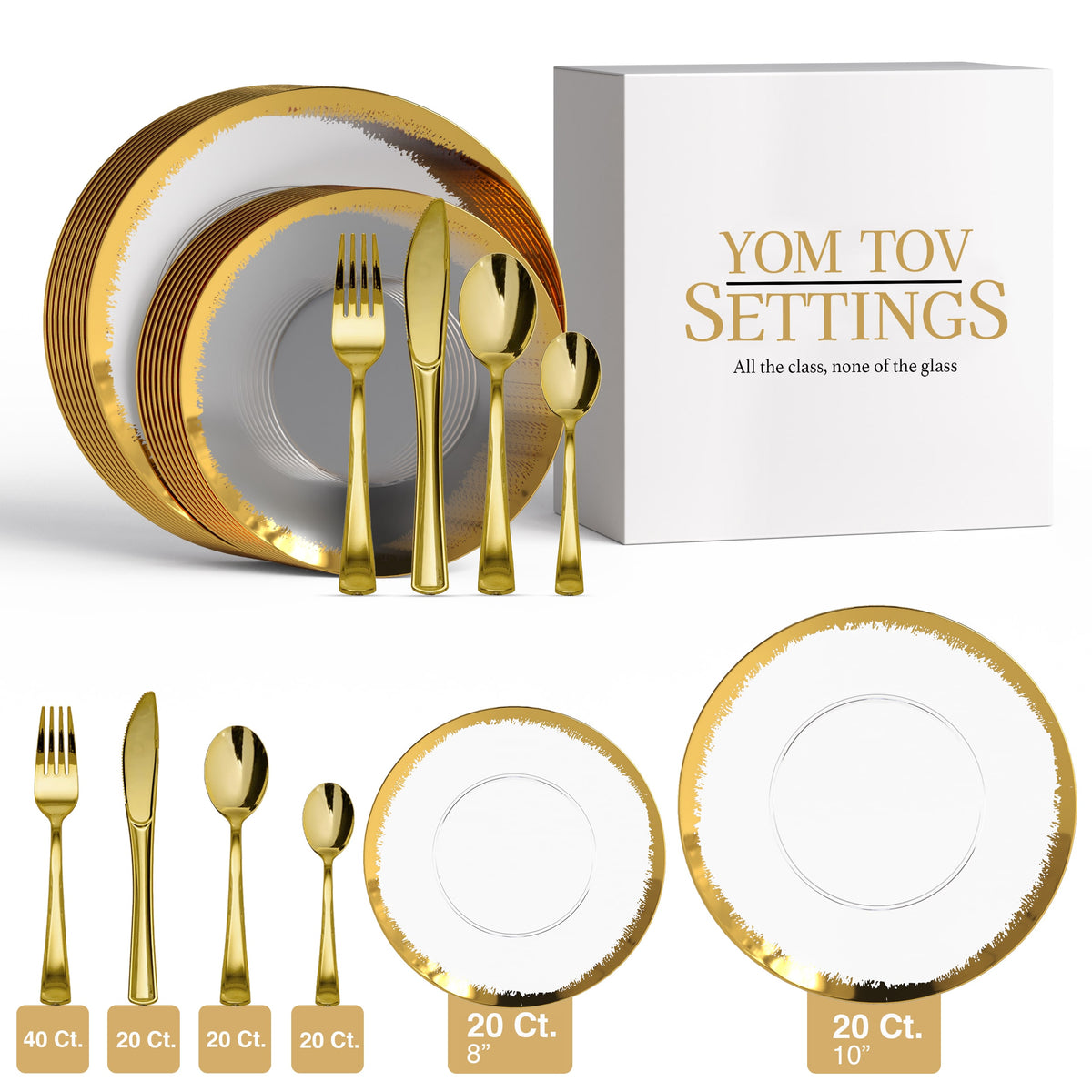140 Piece Gold Scratched Combo Set | Serves 20 Guests