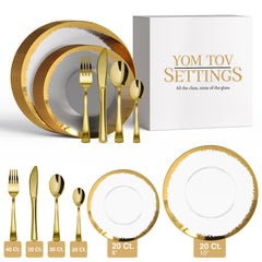 140 Piece Gold Scratched Combo Set | Serves 20 Guests