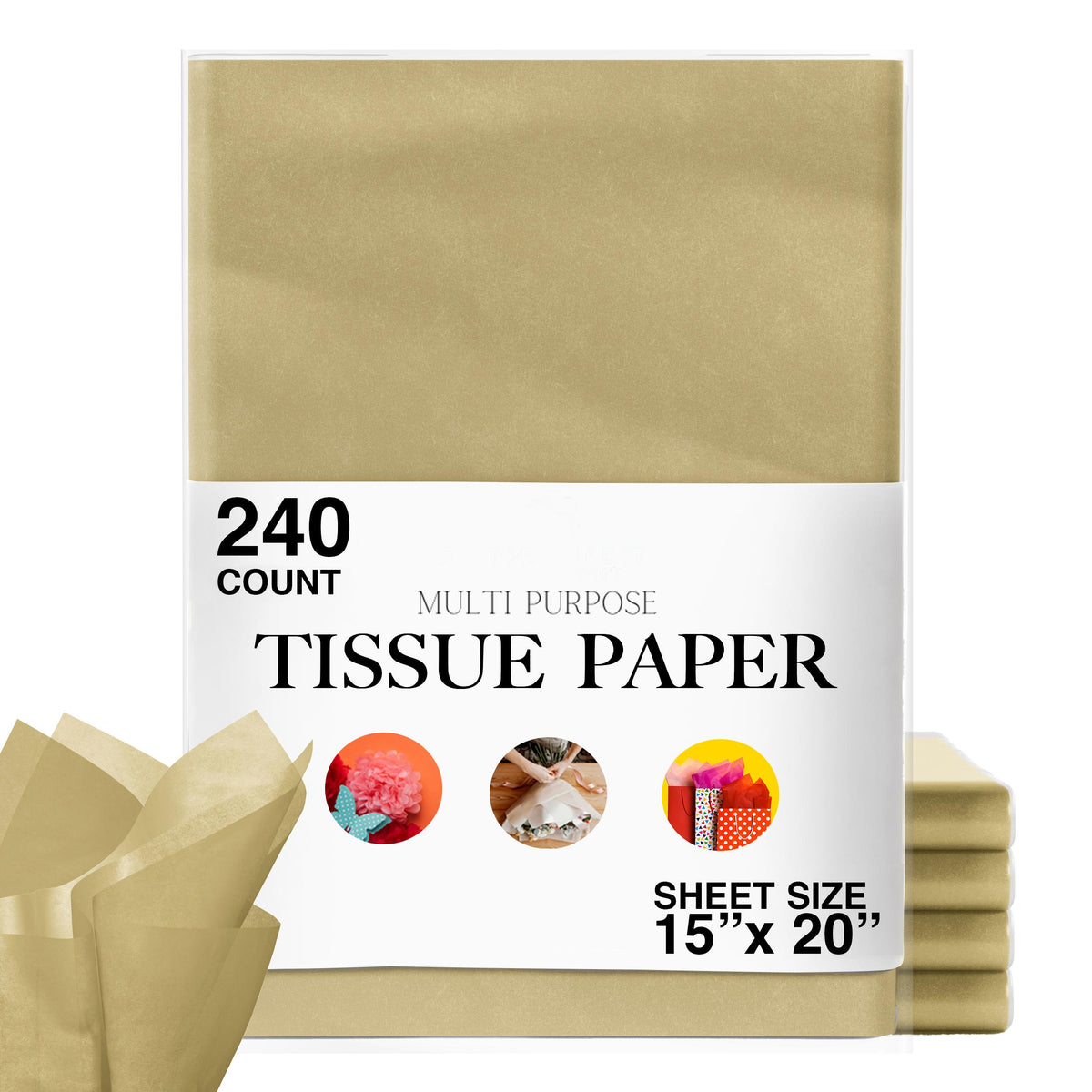 15 In. x 20 In. Gold Tissue Paper | 240 Sheets