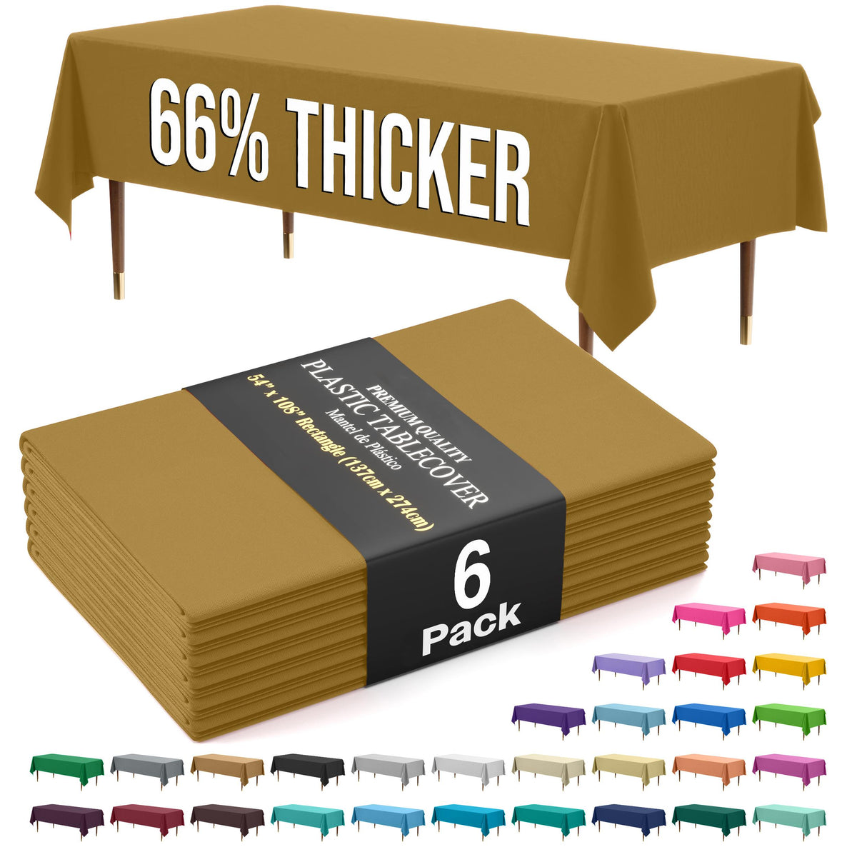 Premium Gold Plastic Table Covers | 6 Pack