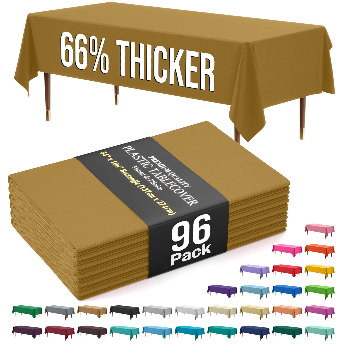 Premium Gold Plastic Table Covers | 96 Count