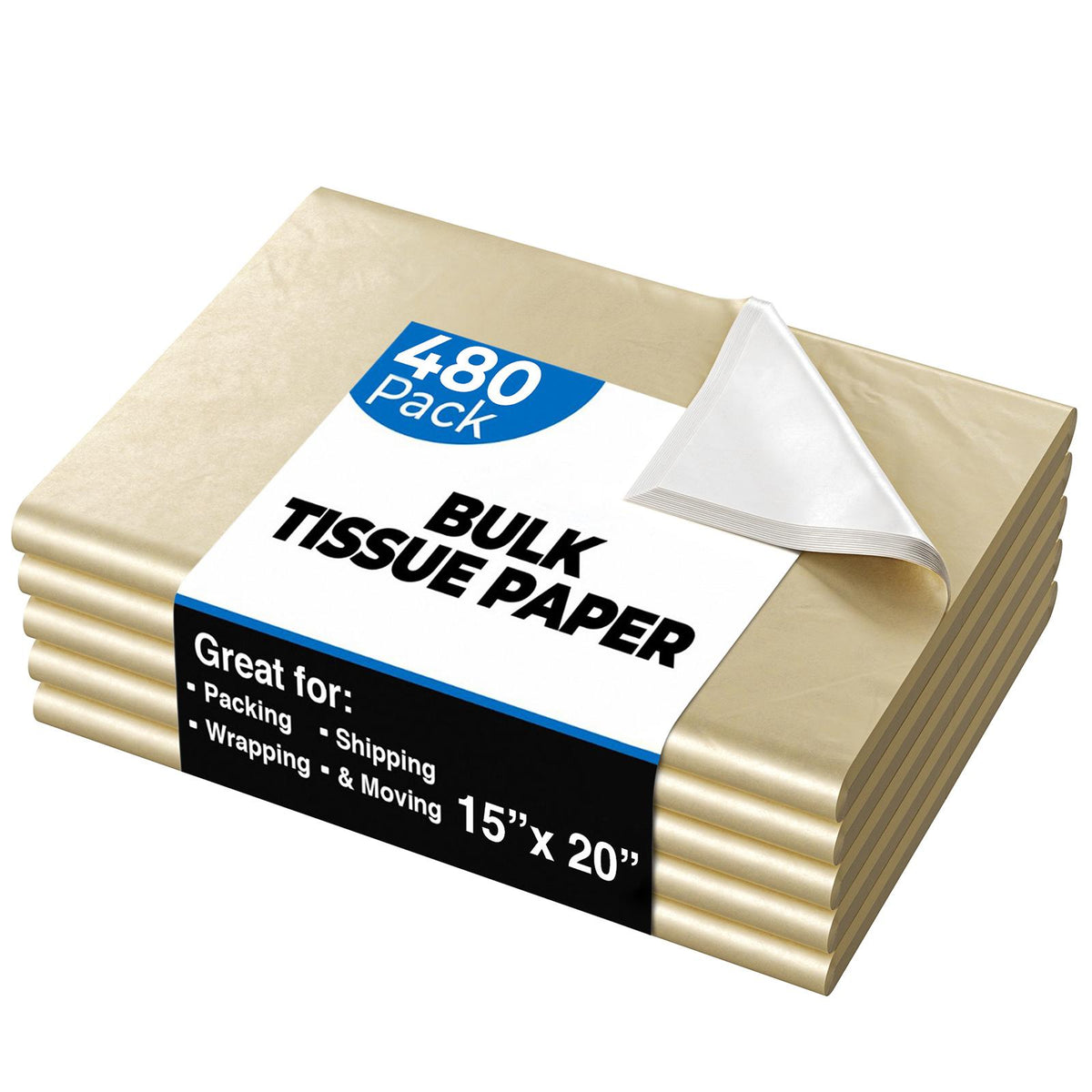 15 In. x 20 In. Gold Tissue Paper | 480 Sheets