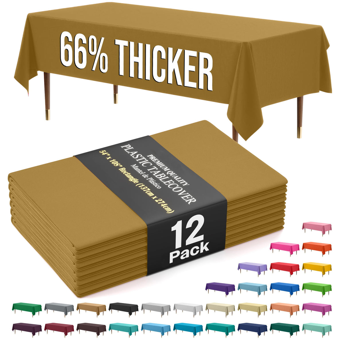 Premium Gold Plastic Table Covers | 12 Count