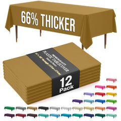 Premium Gold Plastic Table Covers | 12 Count