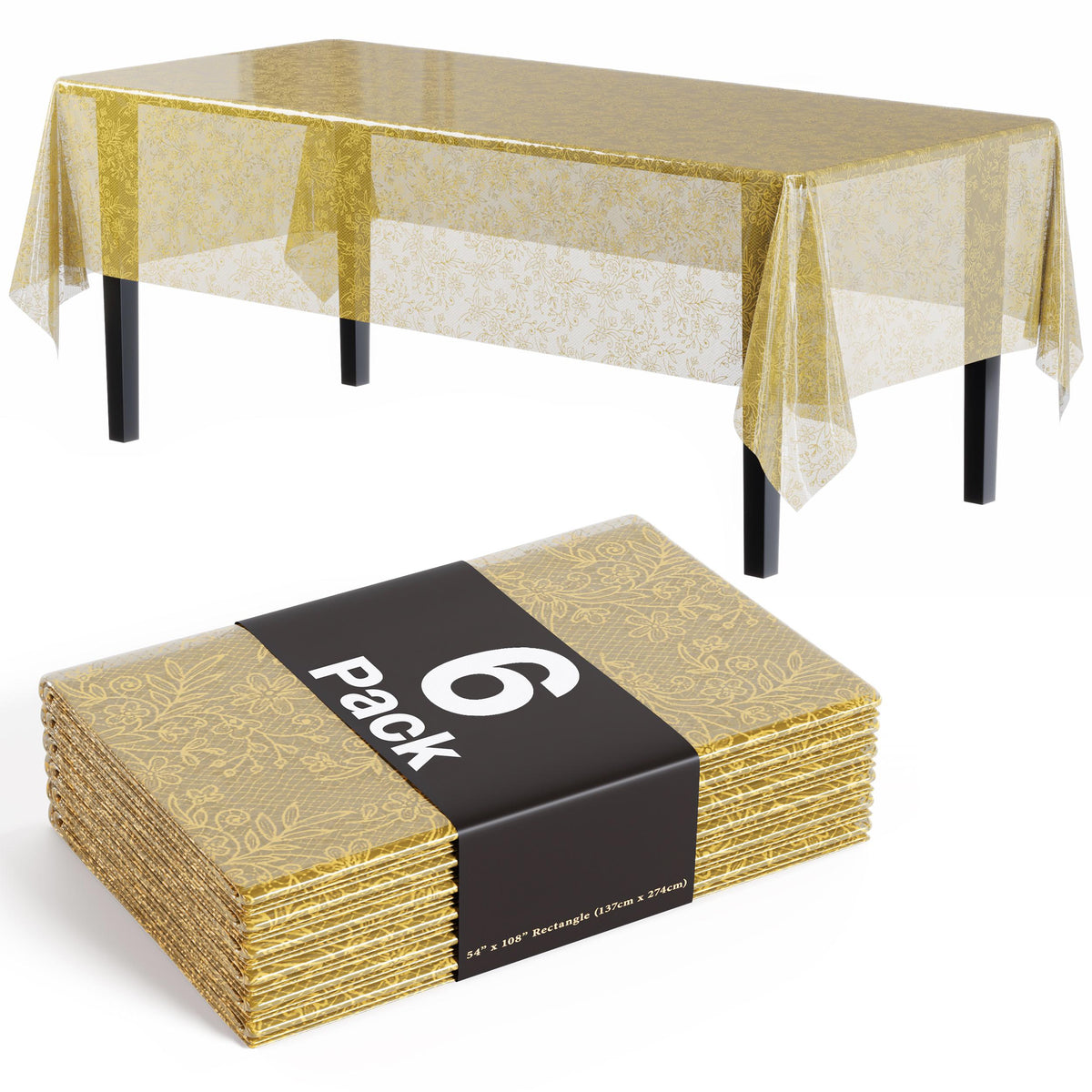 Gold Floral Table Cover | 6 Pack