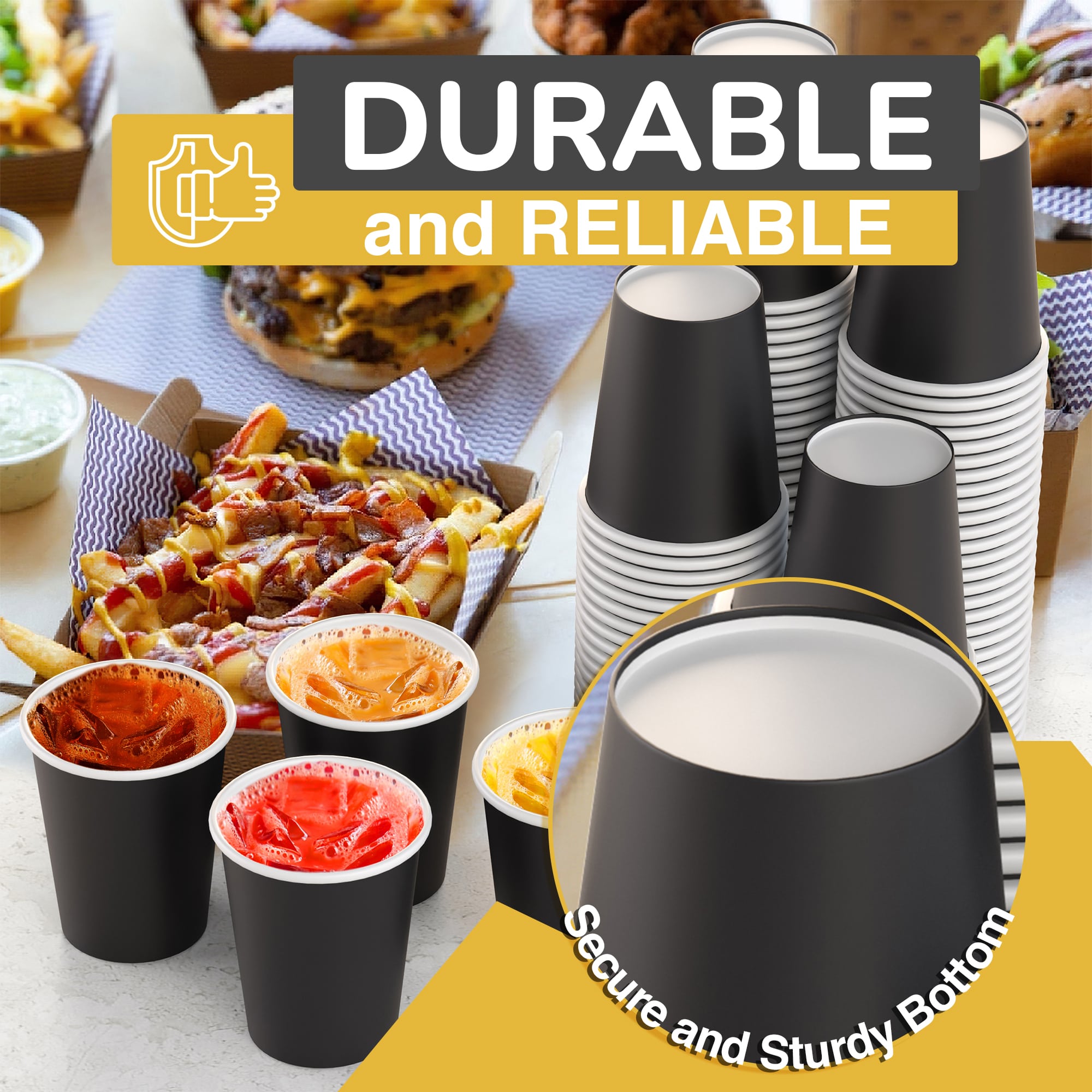 12 Oz. Black Paper Cups | 500 Count