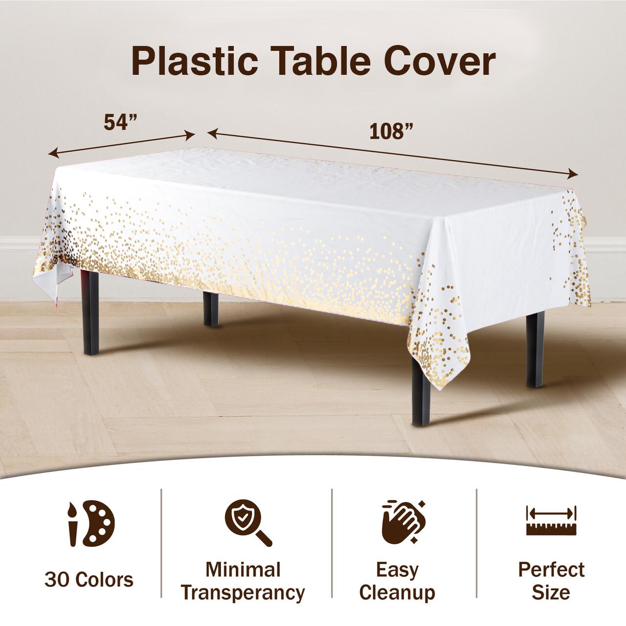 White & Gold Celebrate Printed Table Covers | 12 Count