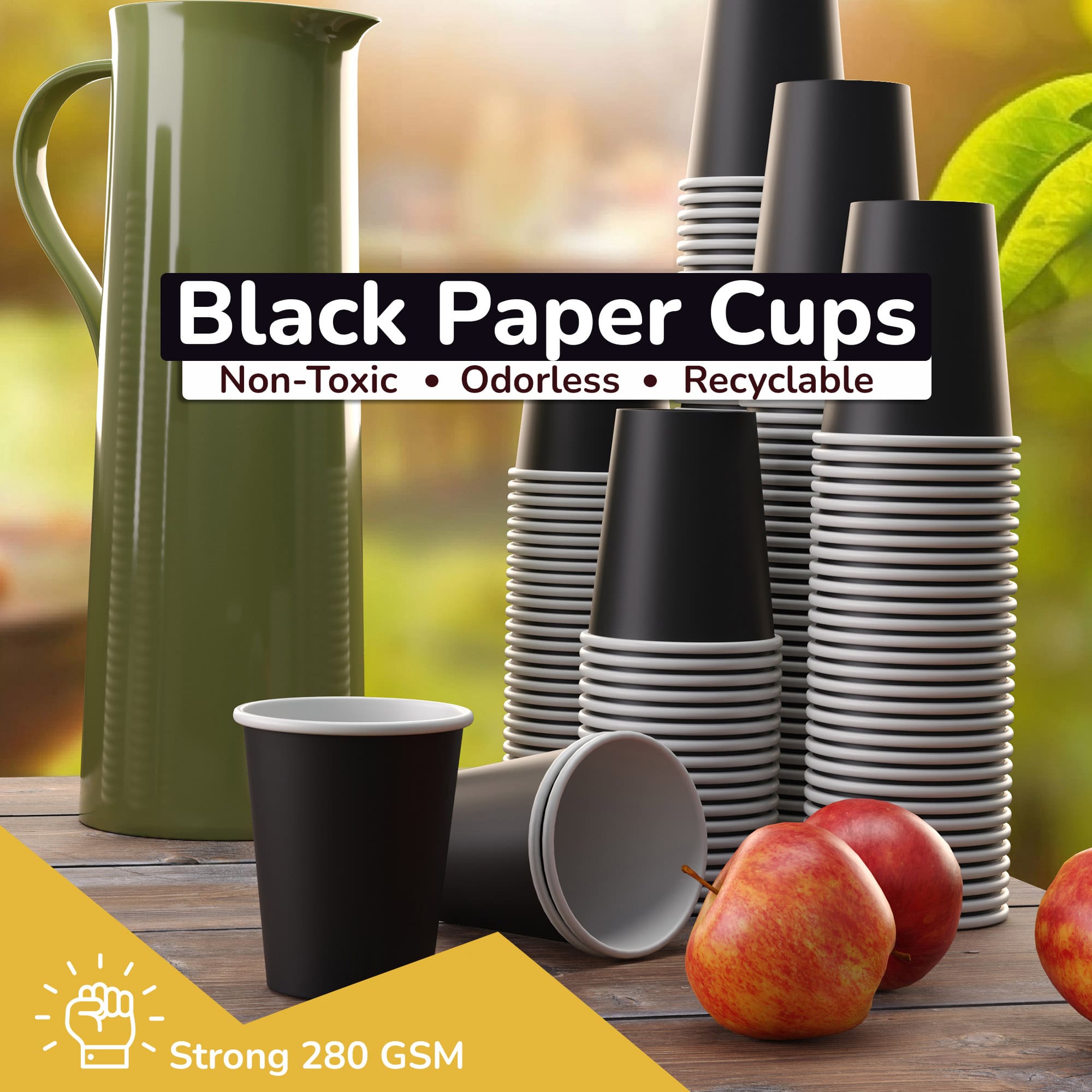 12 Oz. Black Paper Cups | 500 Count