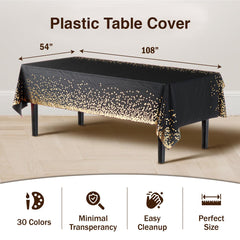 Black & Gold Celebrate Printed Table Covers | 48 Count