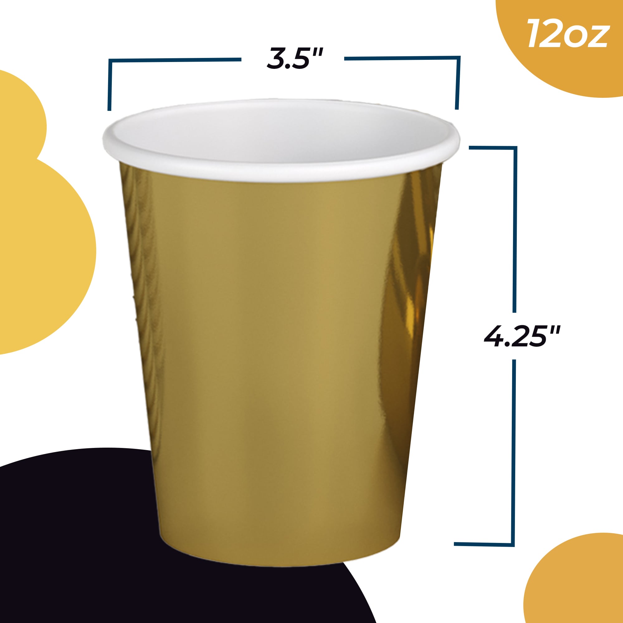 12 Oz. Metallic Gold Paper Cups | 100 Count