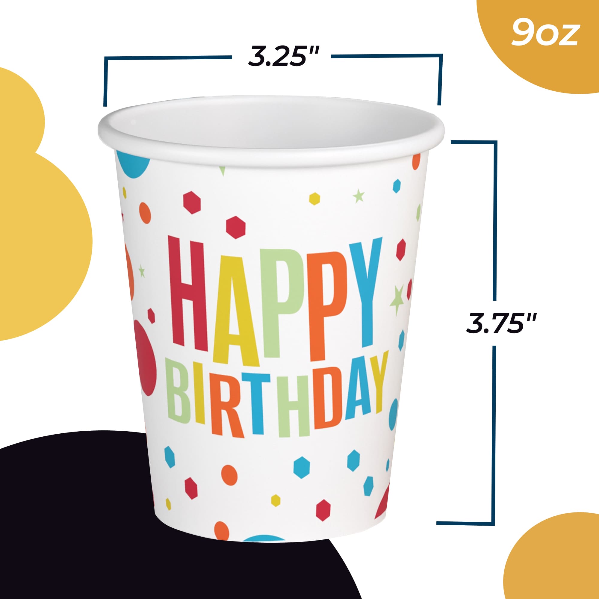 9 Oz. Birthday Print Paper Cups | 100 Count