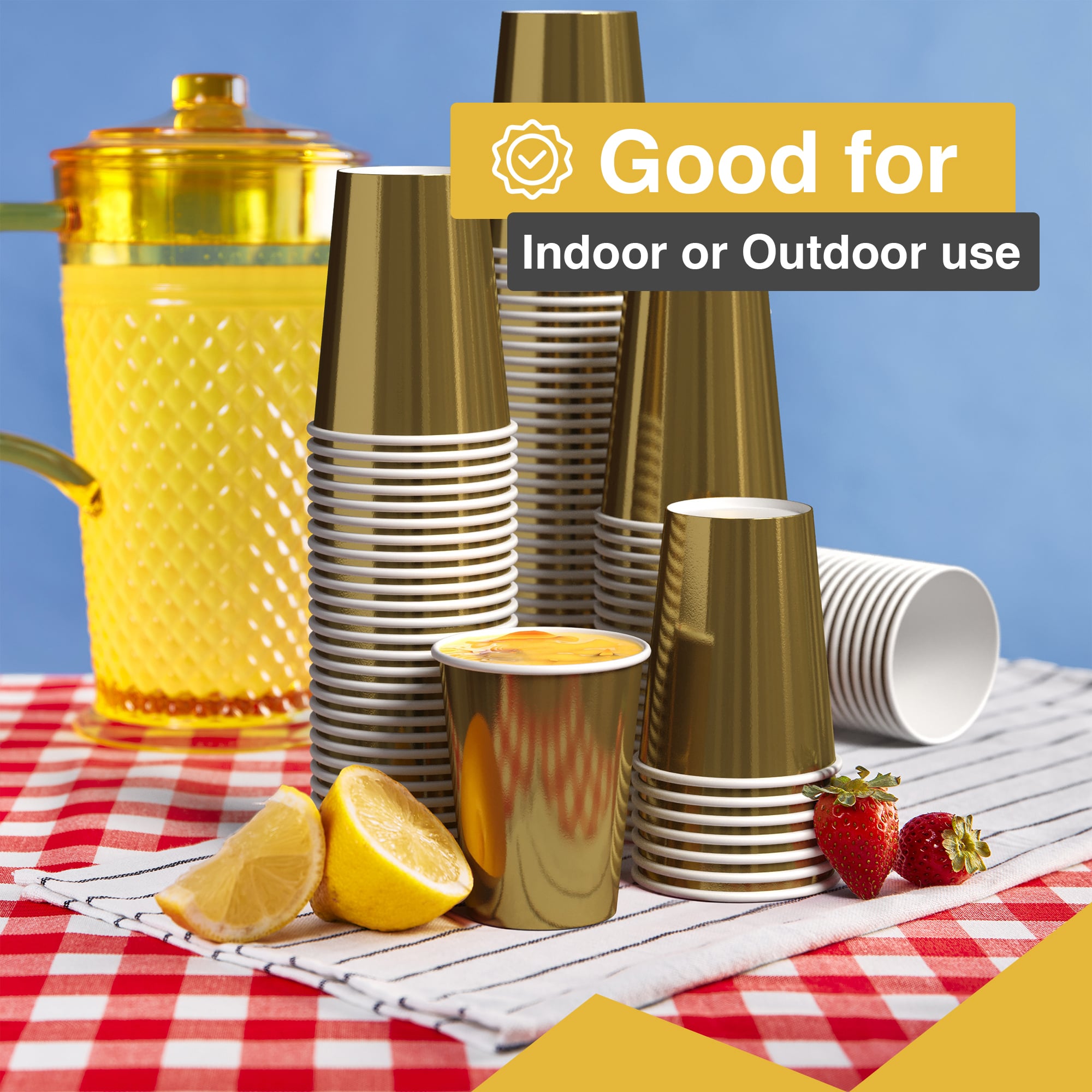 12 Oz. Metallic Gold Paper Cups | 100 Count