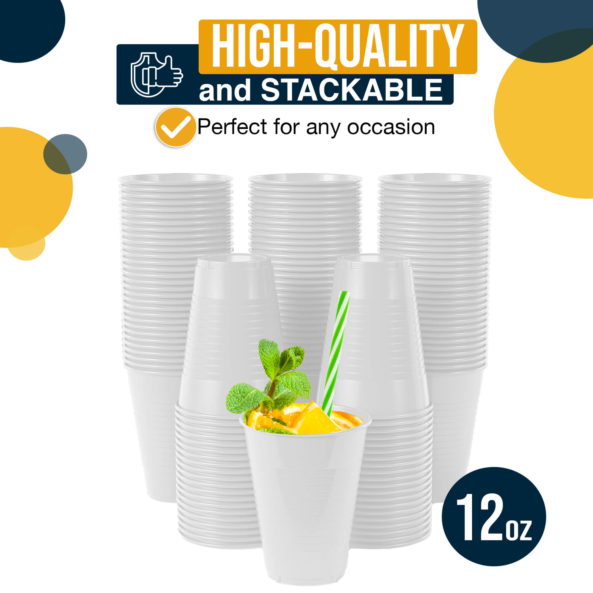 Exquisite 12 Ounce Disposable White Plastic Cups-50 Count
