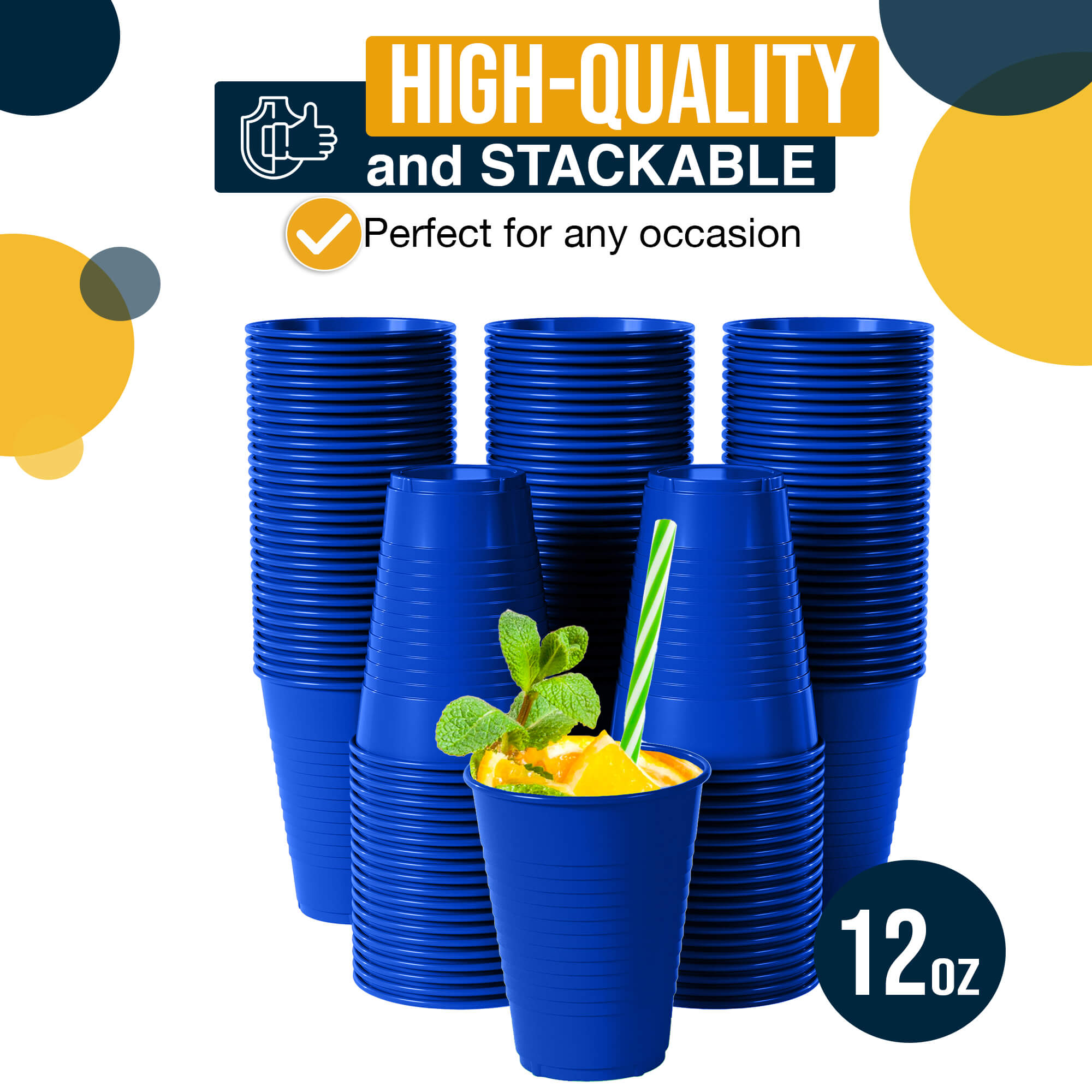 12 Oz. | Dark Blue Plastic Cups | 600 Count