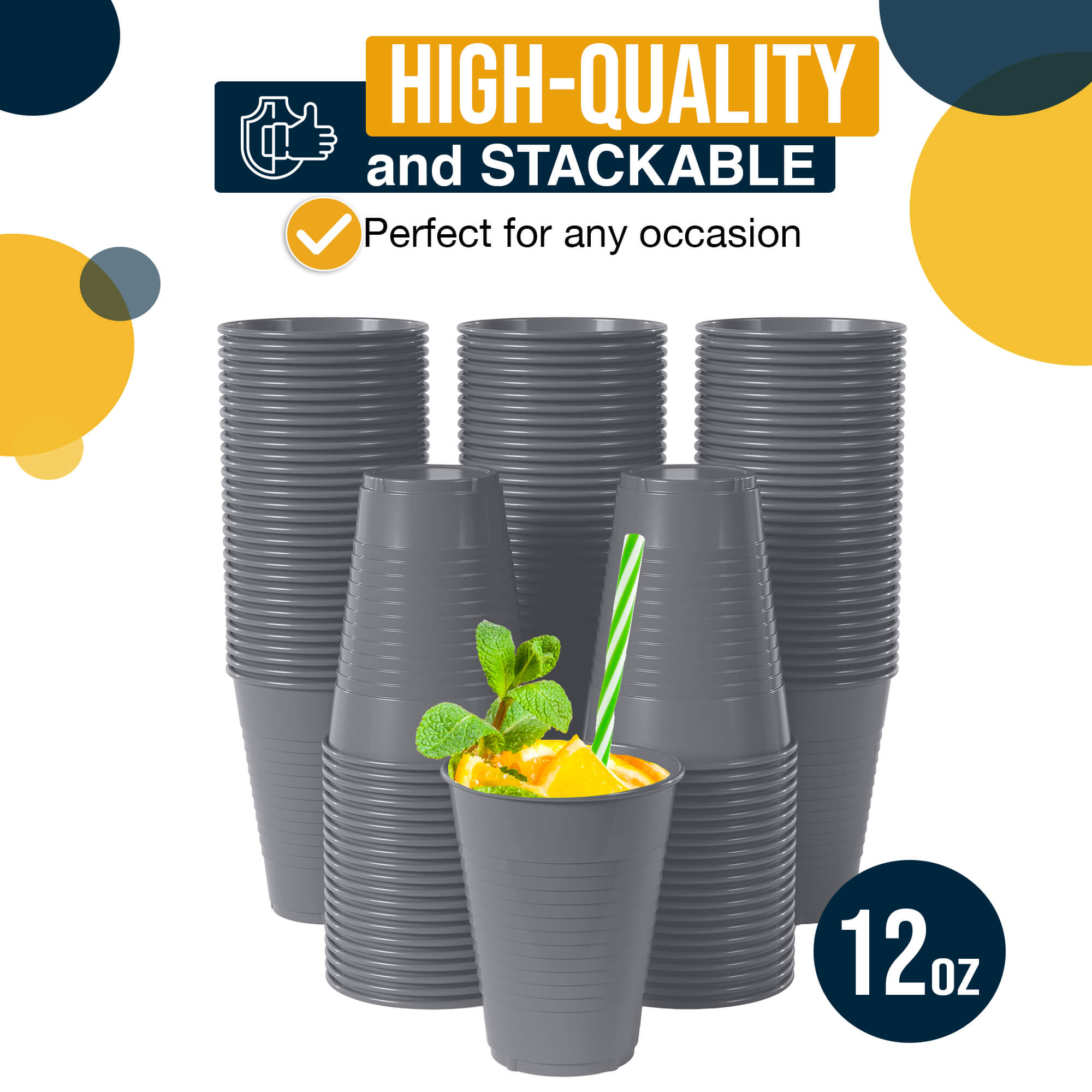 12 Oz. | Silver Plastic Cups | 600 Count