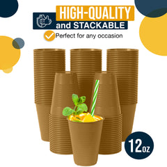 12 Oz. | Gold Plastic Cups | 600 Count