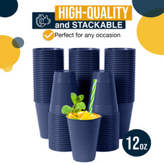 12 Oz. Navy Plastic Cups | 100 Count