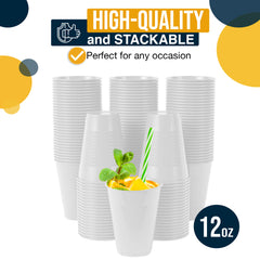 12 Oz. | White Plastic Cups | 600 Count