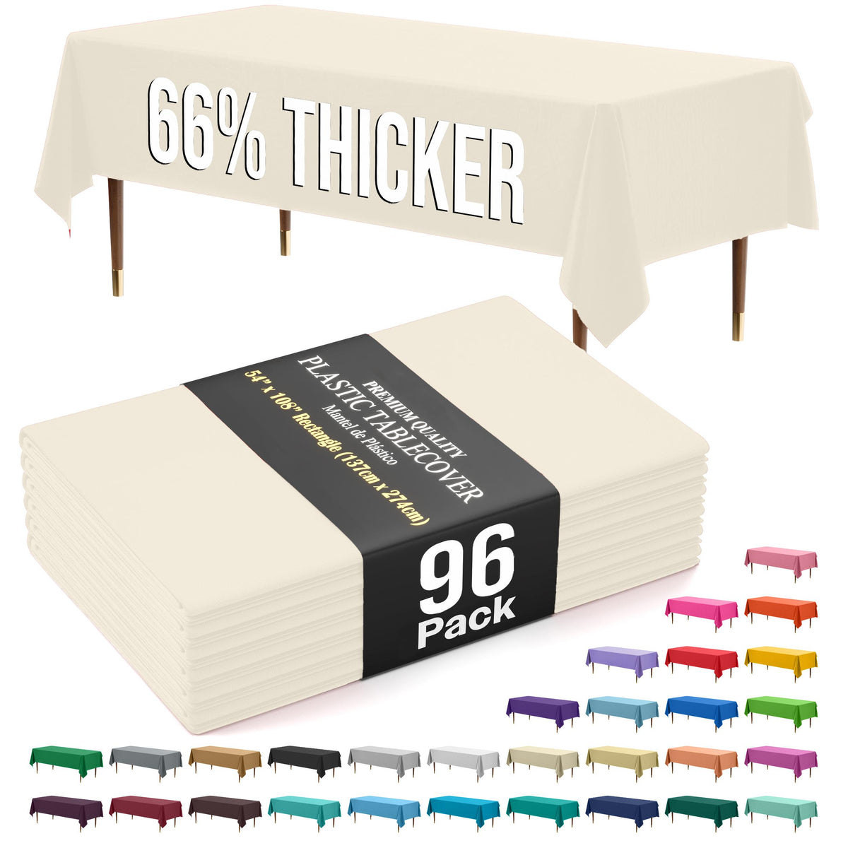 Premium Ivory Plastic Table Covers | 96 Count