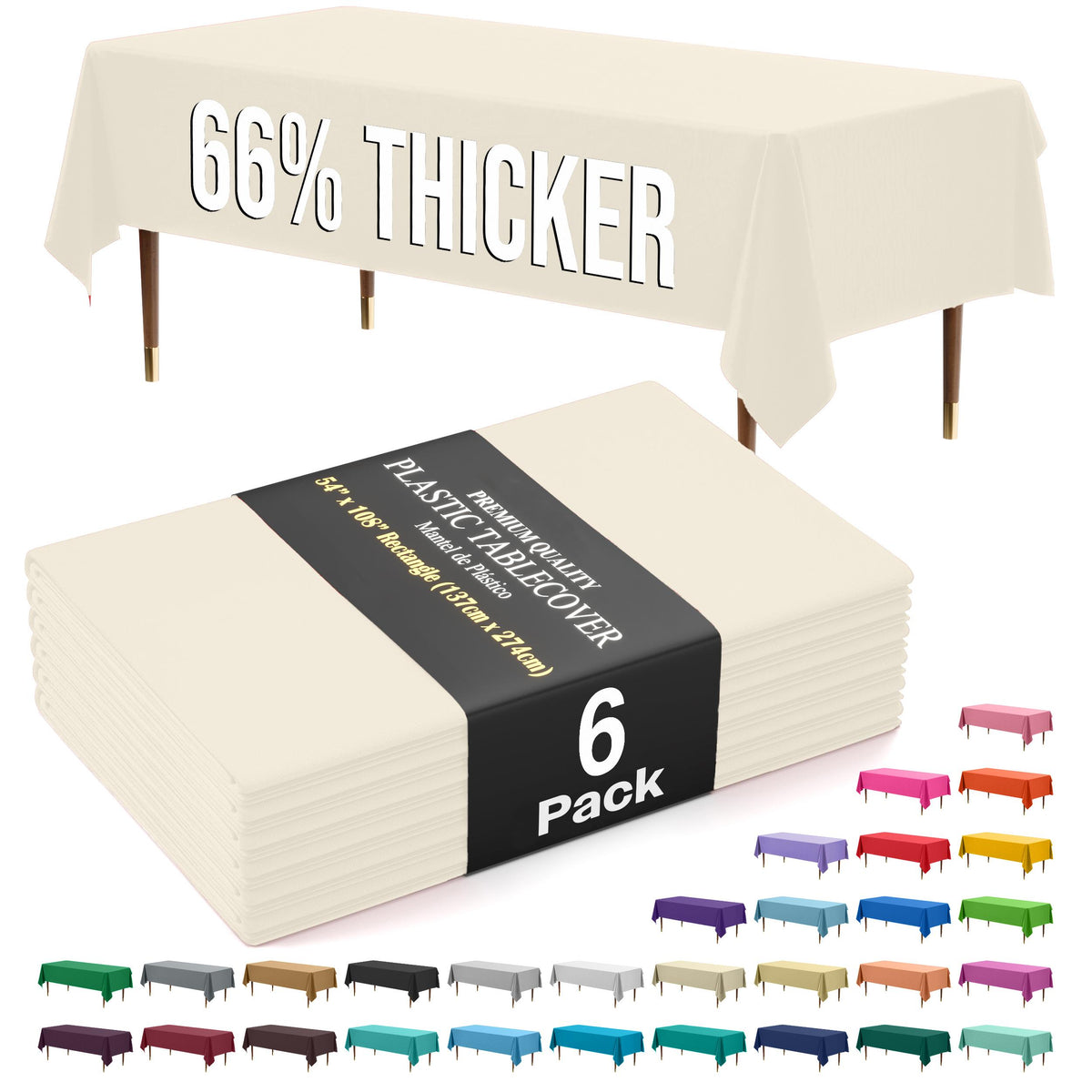 Premium Ivory Plastic Table Covers | 6 Pack
