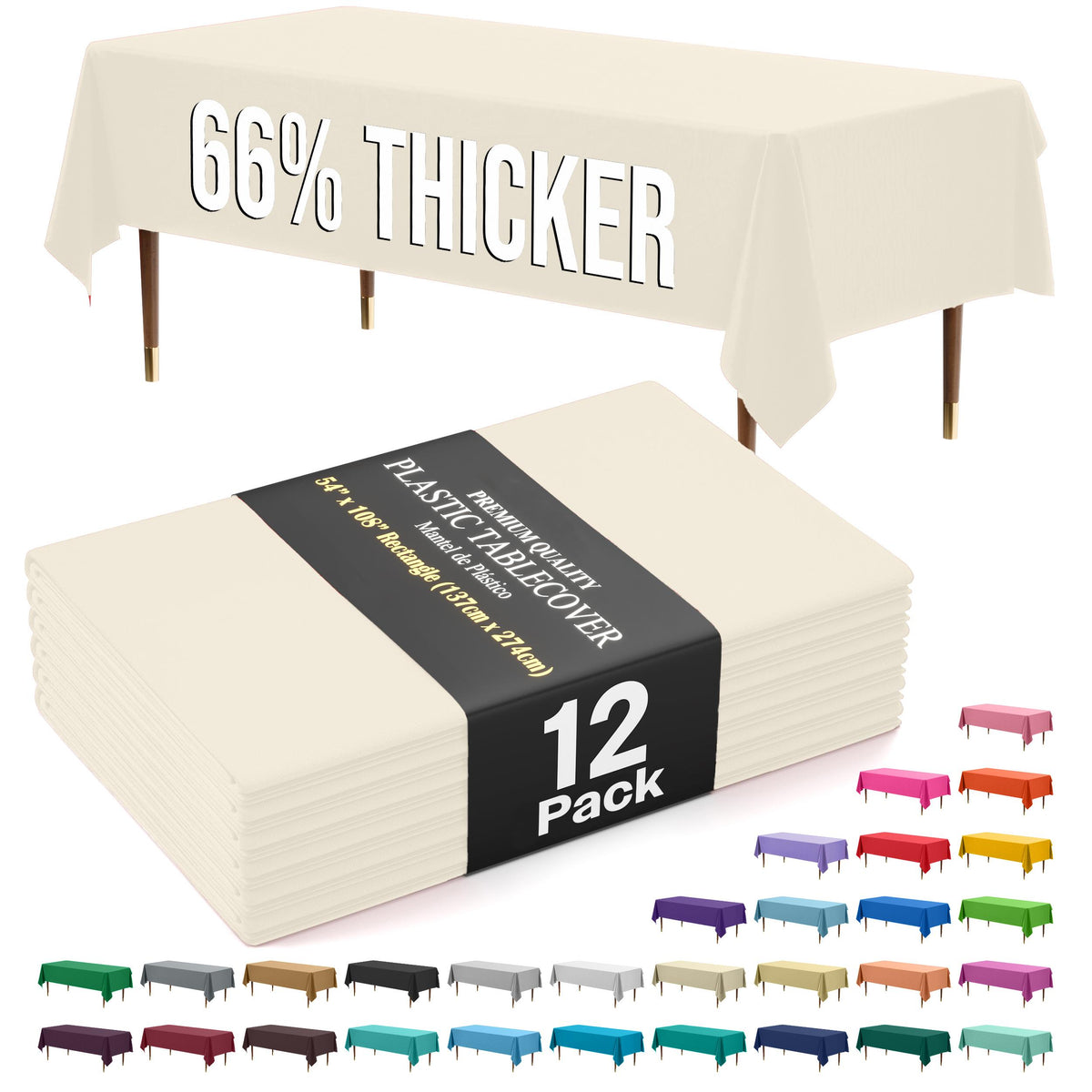 Premium Ivory Plastic Table Covers | 12 Count