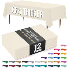 Premium Ivory Plastic Table Covers | 12 Count