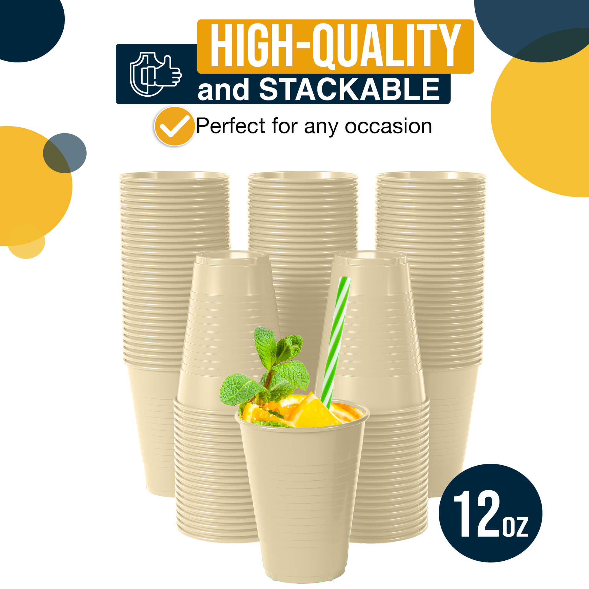 12 Oz. Ivory Plastic Cups | 100 Count