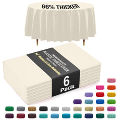 Premium Round Ivory Plastic Table Covers | 6 Pack