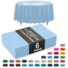 Premium Round Light Blue Plastic Table Covers | 6 Pack