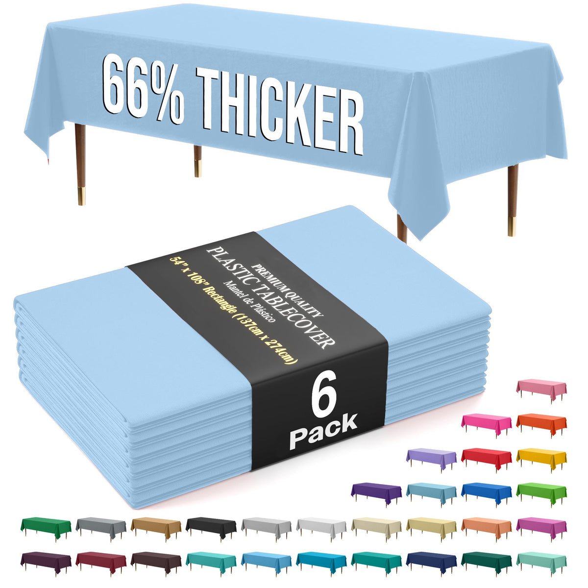 Premium Light Blue Plastic Table Covers | 6 Pack