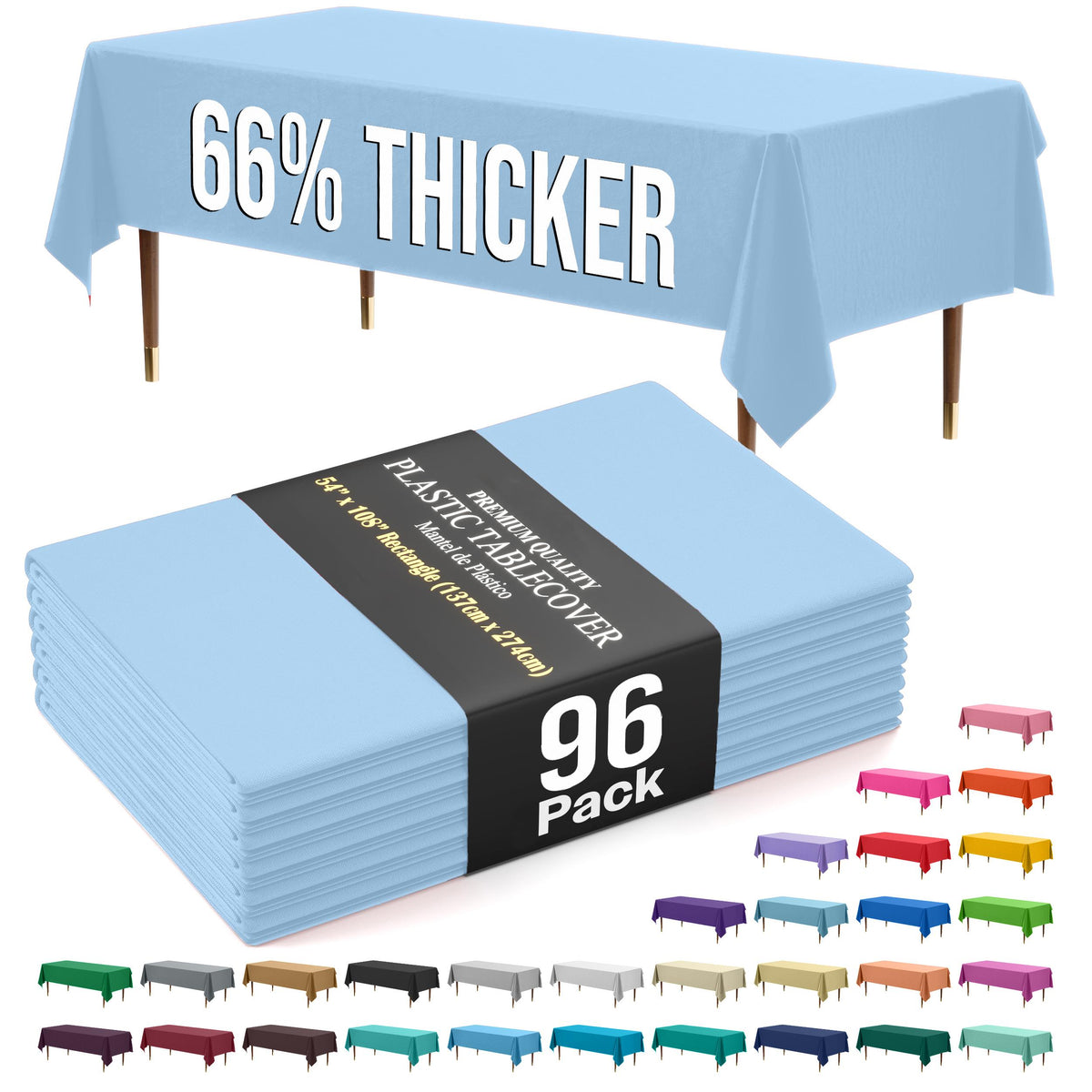 Premium Light Blue Plastic Table Covers | 96 Count