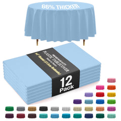 Premium Round Light Blue Plastic Table Covers | 12 Pack