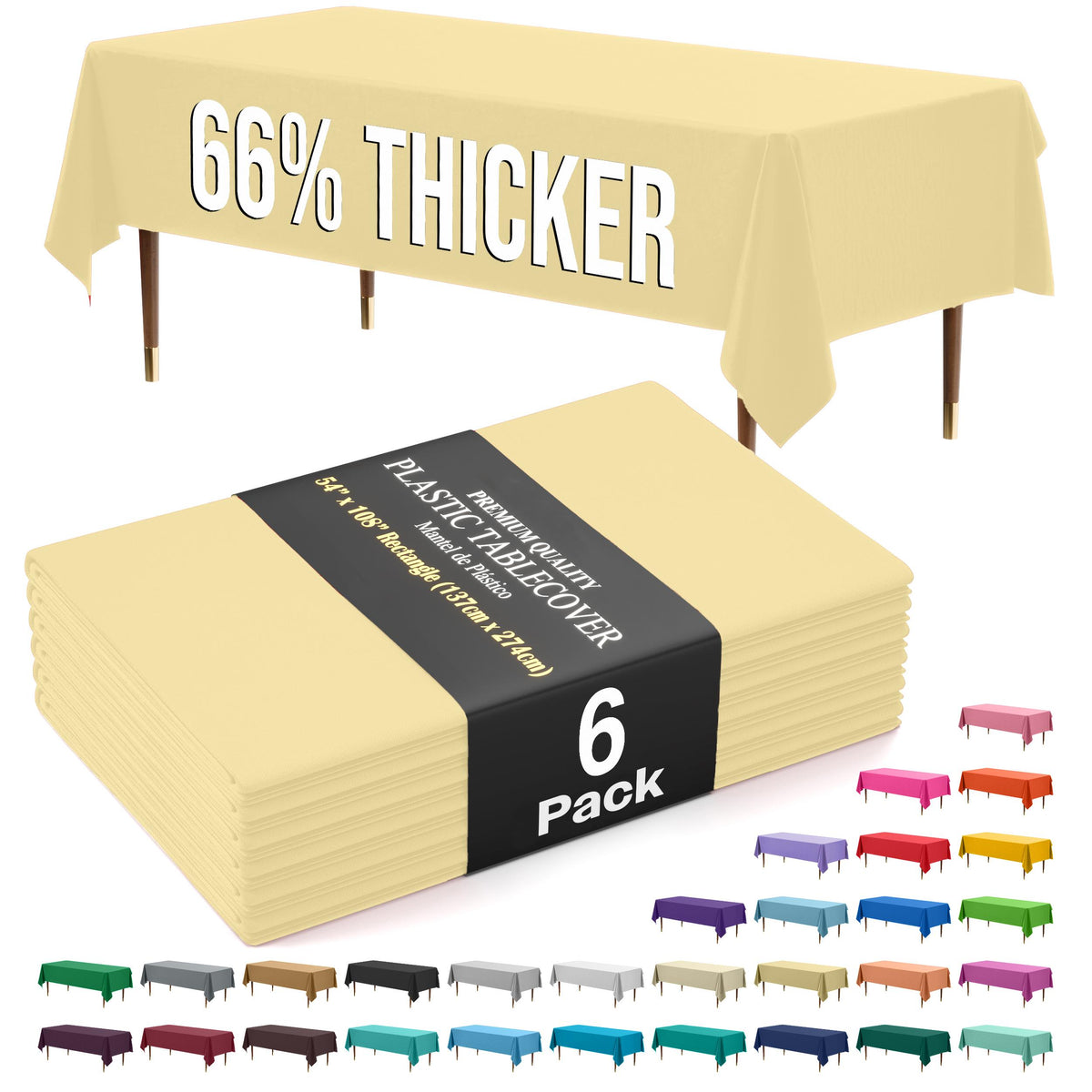 Premium Light Yellow Plastic Table Covers | 6 Pack