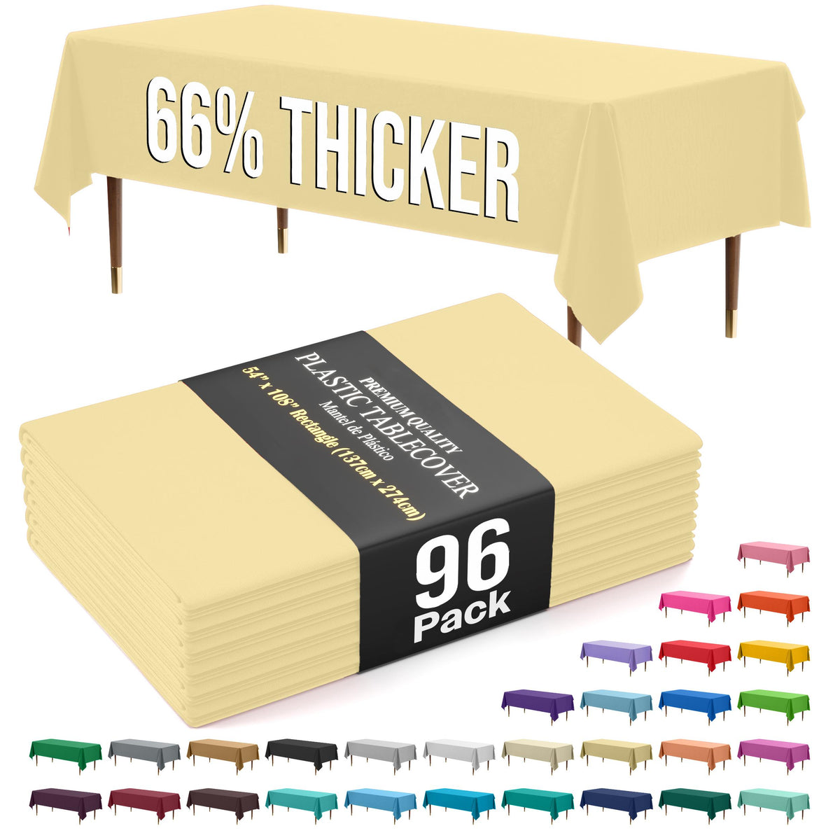 Premium Light Yellow Plastic Table Covers | 96 Count