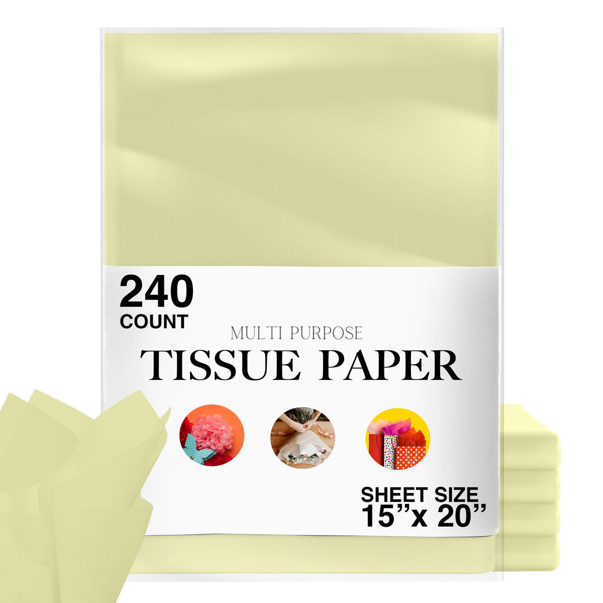 15 In. x 20 In. Light Yellow Tissue Paper | 240 Sheets