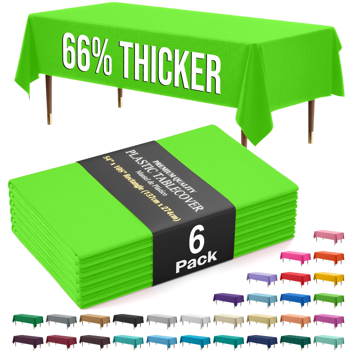 Premium Lime Green Plastic Table Covers | 6 Pack