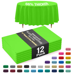 Premium Round Lime Green Plastic Table Covers | 12 Pack