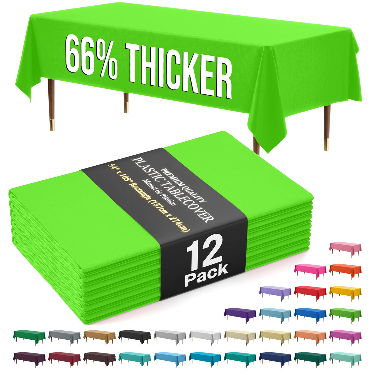Premium Lime Green Plastic Table Covers | 12 Pack