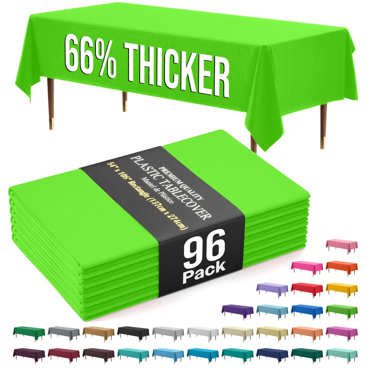 Premium Lime Green Plastic Table Covers | 96 Count